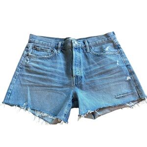 Agolde Faded Blue High-Rise Frayed Hem Denim Shorts